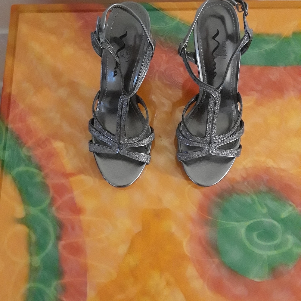 Nina gunmetal silver dress sandals.